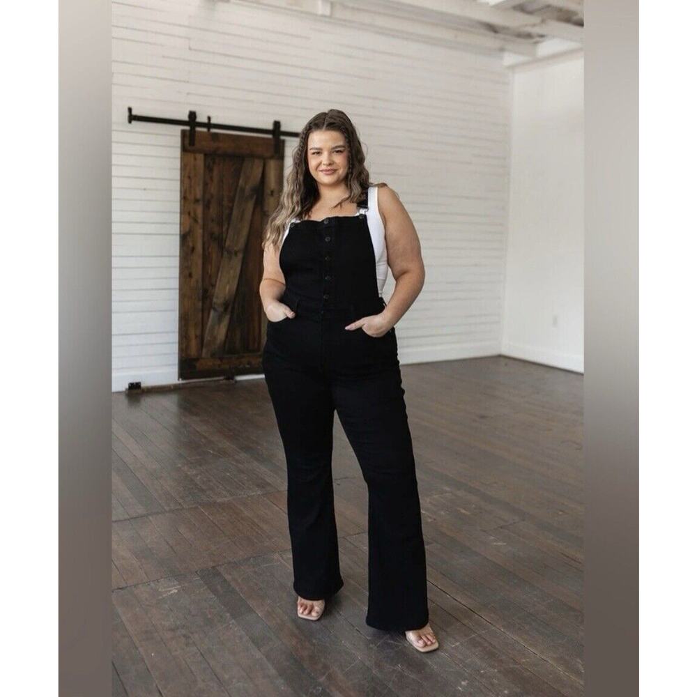 Judy Blue Control Top Retro Flare Black Overalls Size XXL